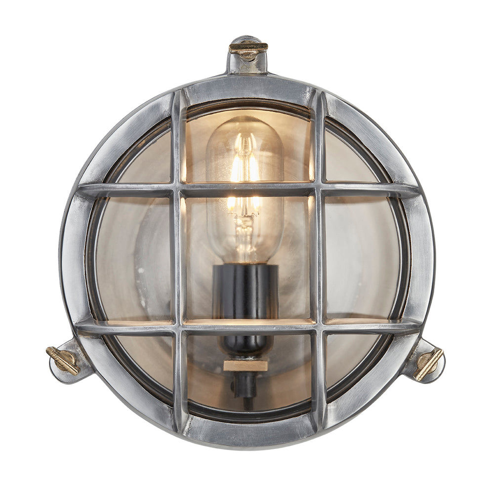 Gunmetal Round Bulkhead Outdoor and  Bathroom Round Wall Light with clear glass