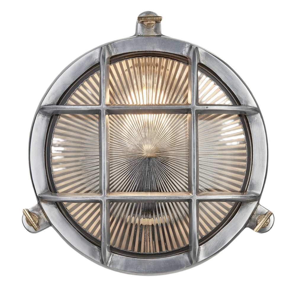 Gunmetal Round Bulkhead Outdoor and  Bathroom Round Wall Light with ribbed glass