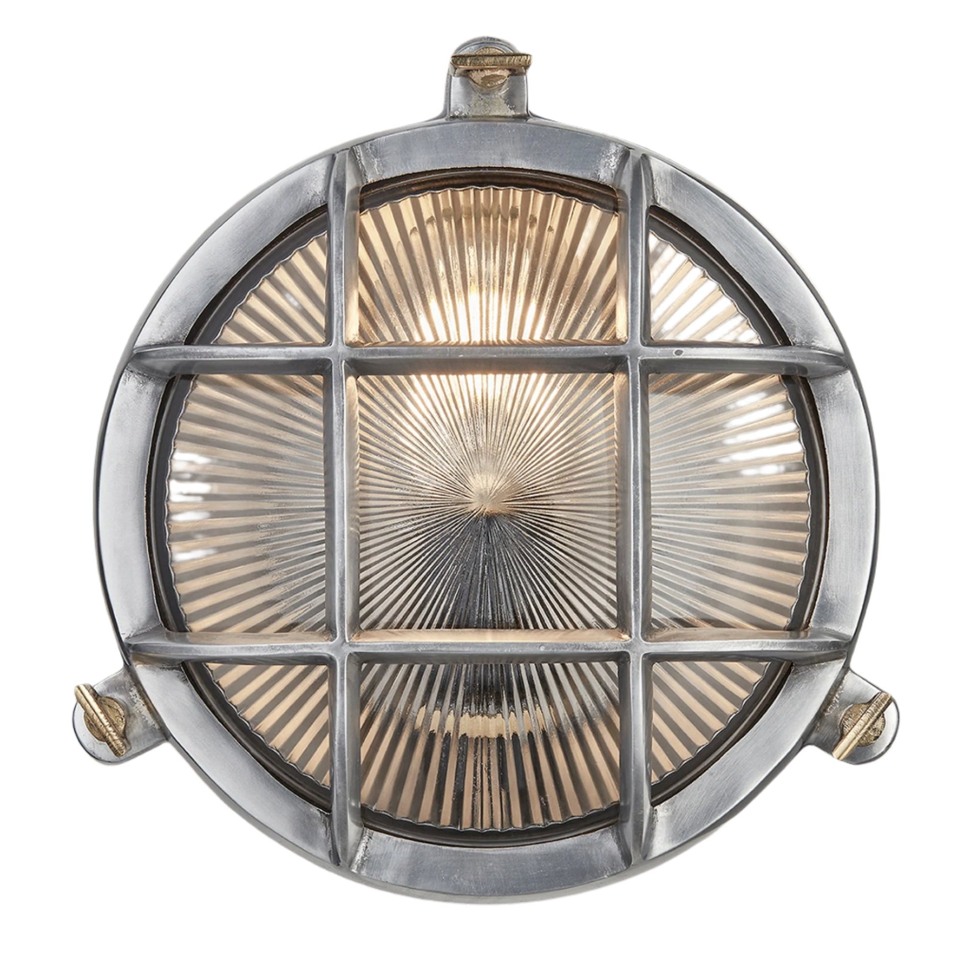 Gunmetal Round Bulkhead Outdoor and  Bathroom Round Wall Light with ribbed glass