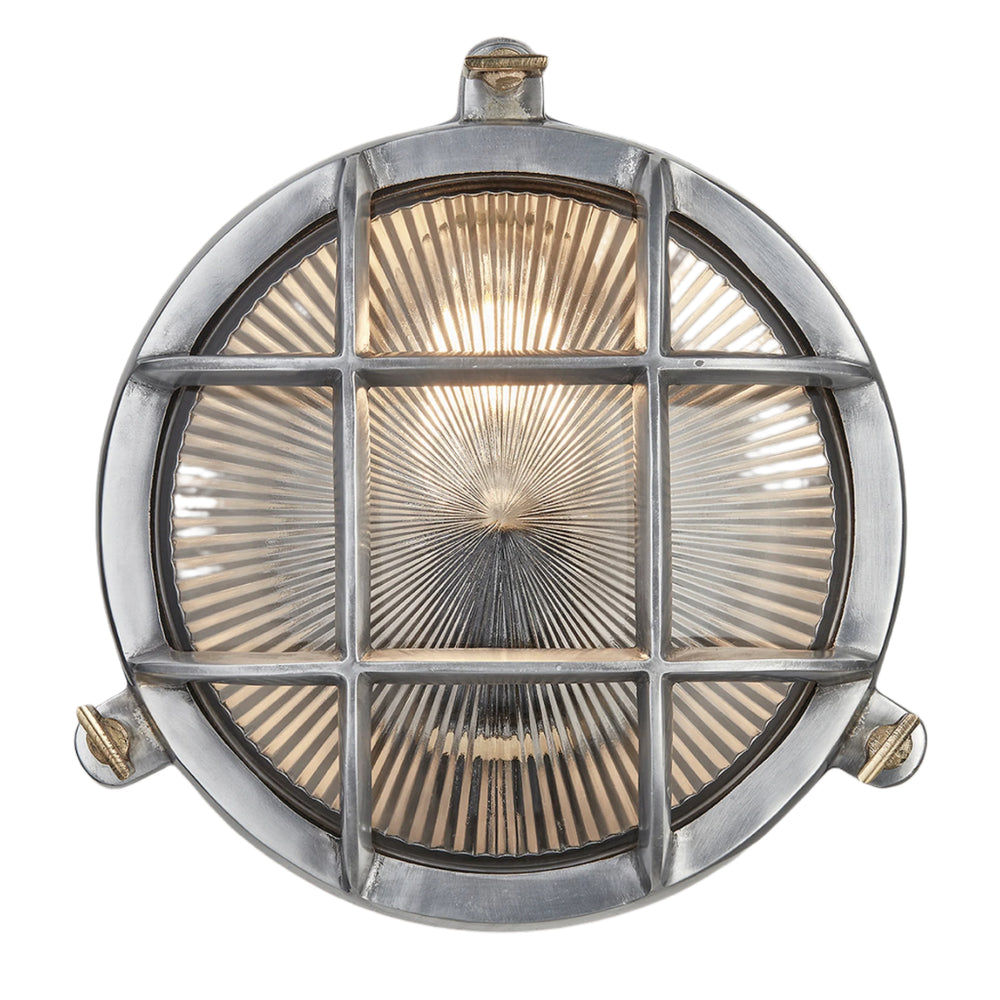 Gunmetal Round Bulkhead Outdoor and  Bathroom Round Wall Light with ribbed glass
