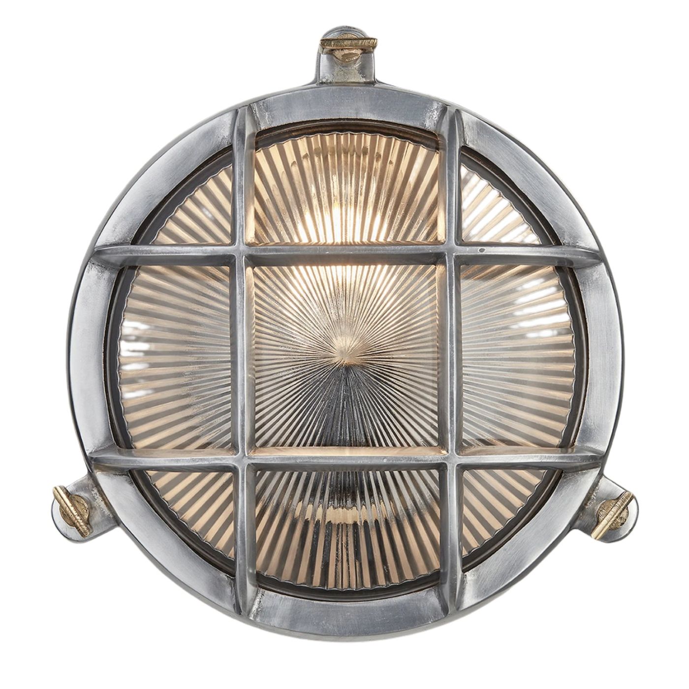 Gunmetal Round Bulkhead Outdoor and  Bathroom Round Wall Light with ribbed glass