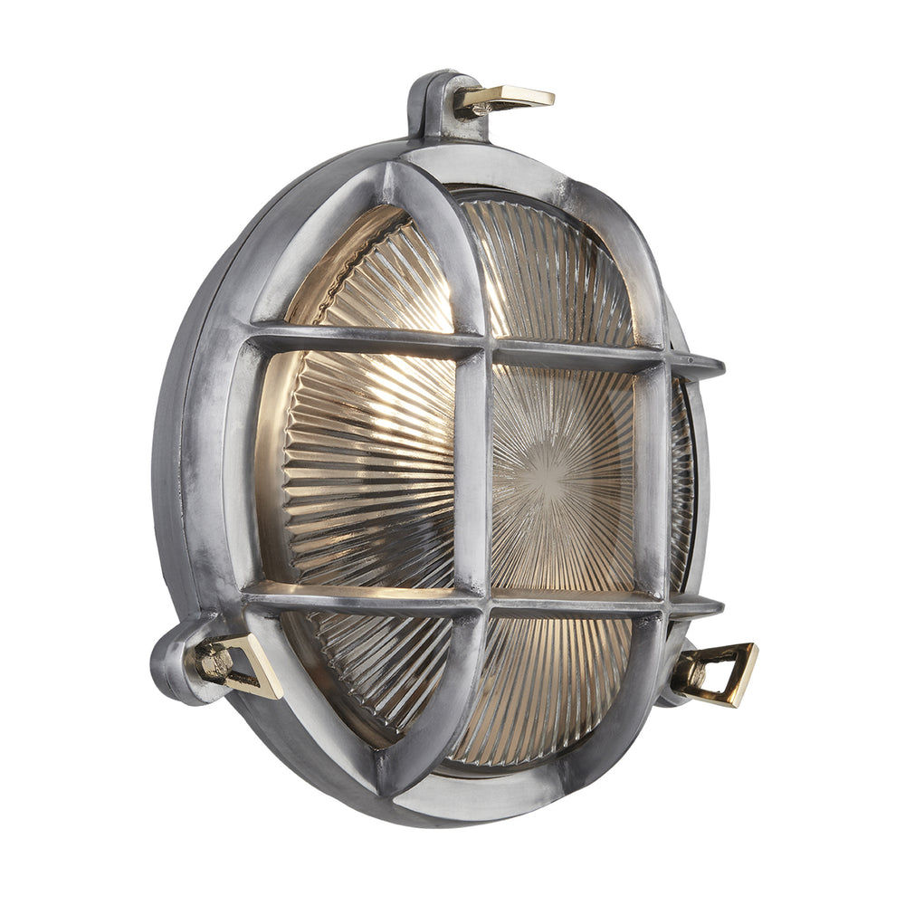 Gunmetal Round Bulkhead Outdoor and  Bathroom Round Wall Light with ribbed glass