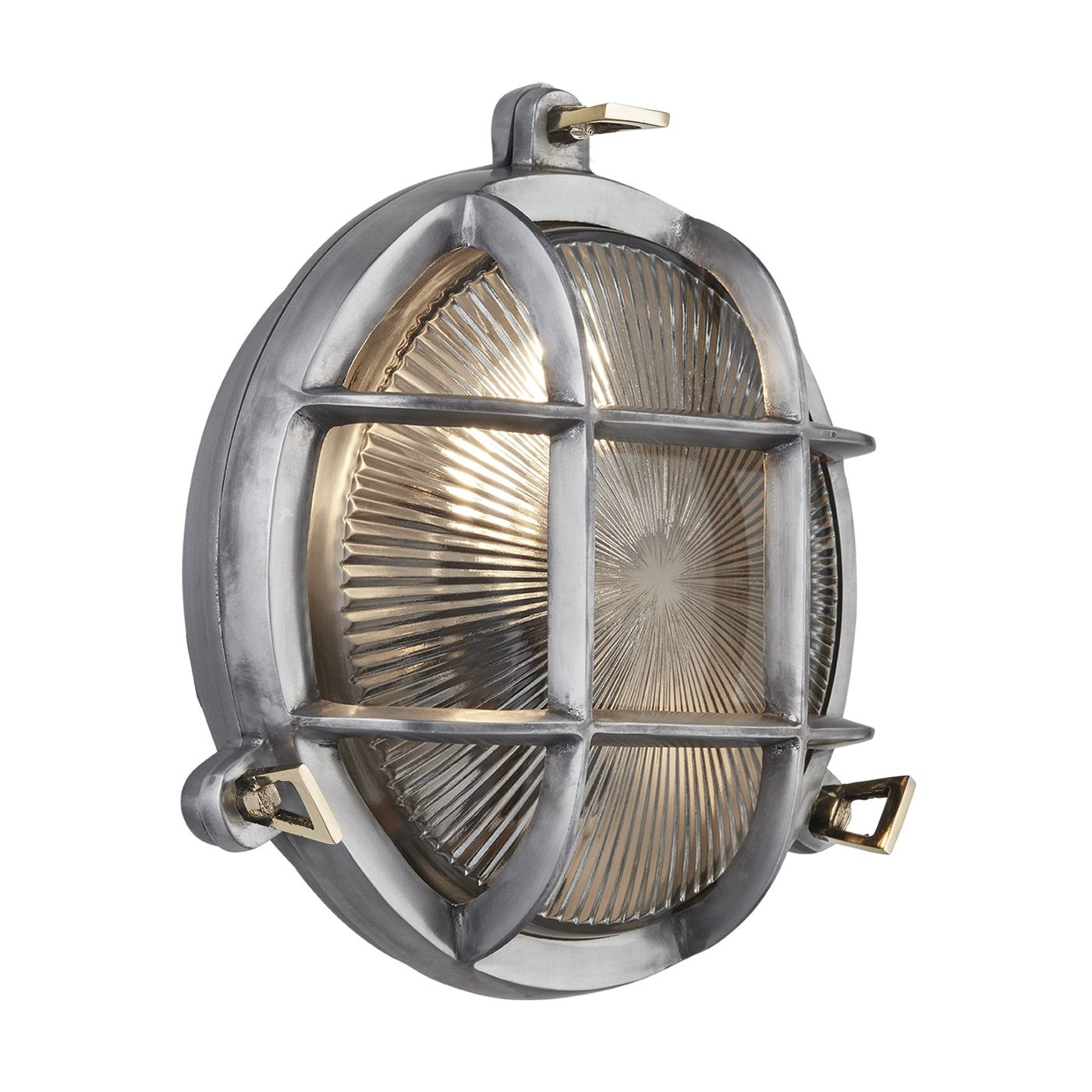 Gunmetal Round Bulkhead Outdoor and  Bathroom Round Wall Light with ribbed glass