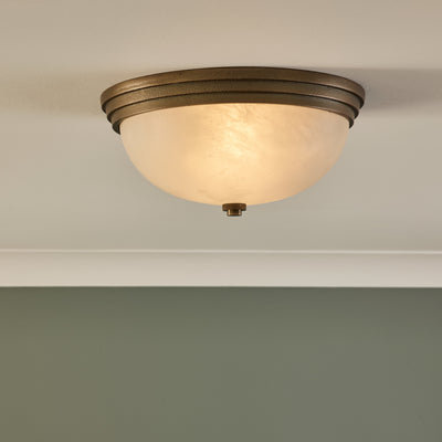 Corby Cast & Alabaster Dome Flush Mount - 11 Inch - Aged Brass - Bathroom Lights - Industville Lighting UK