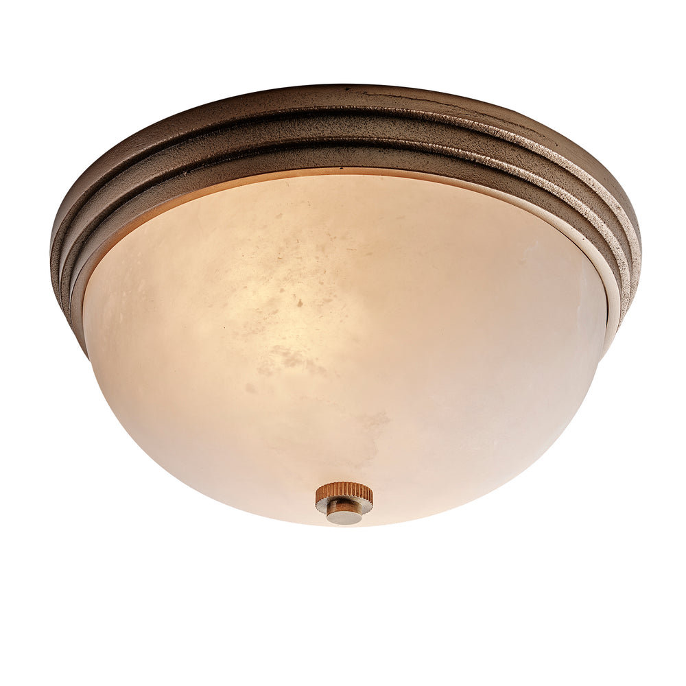 Corby Cast & Alabaster Dome Flush Mount 11 Inch in Aged Brass Finish Lit Up