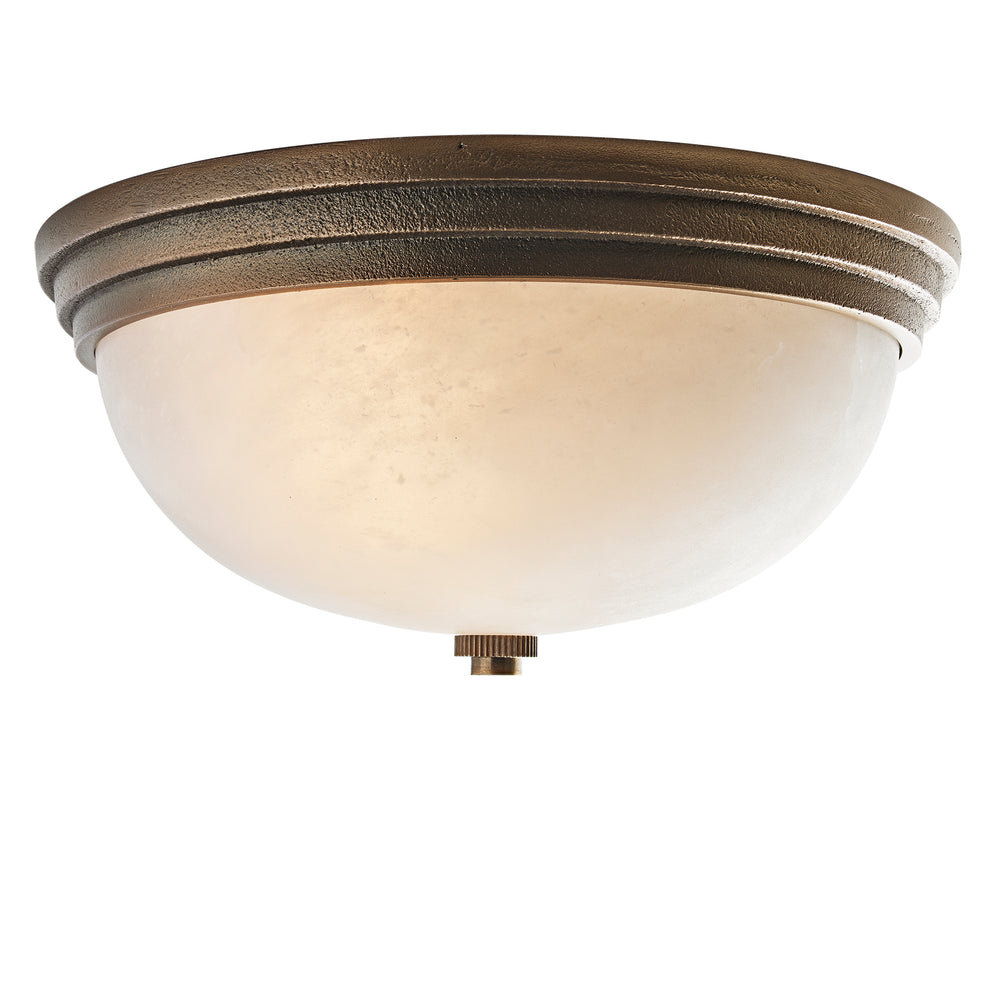 Corby Cast & Alabaster Dome Flush Mount 11 Inch in Aged Brass Finish Lit Up