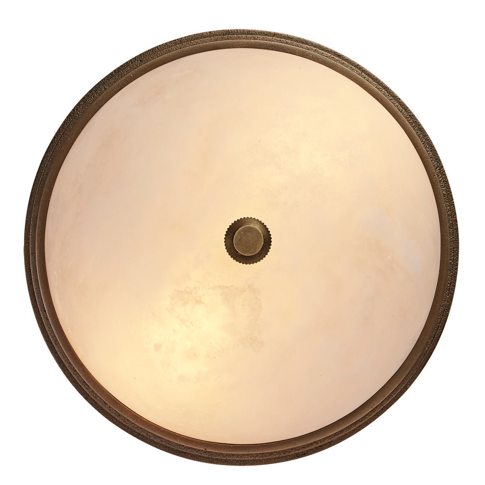 Corby Cast & Alabaster Dome Flush Mount 11 Inch in Aged Brass Finish Lit Up