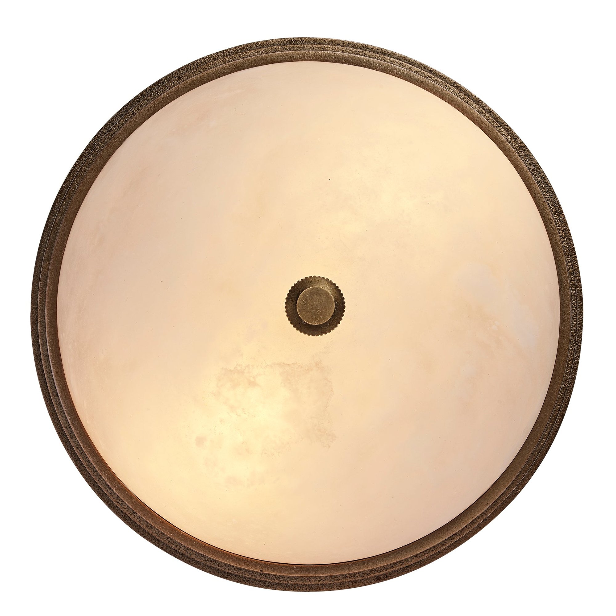 Corby Cast & Alabaster Dome Flush Mount 11 Inch in Aged Brass Finish Lit Up