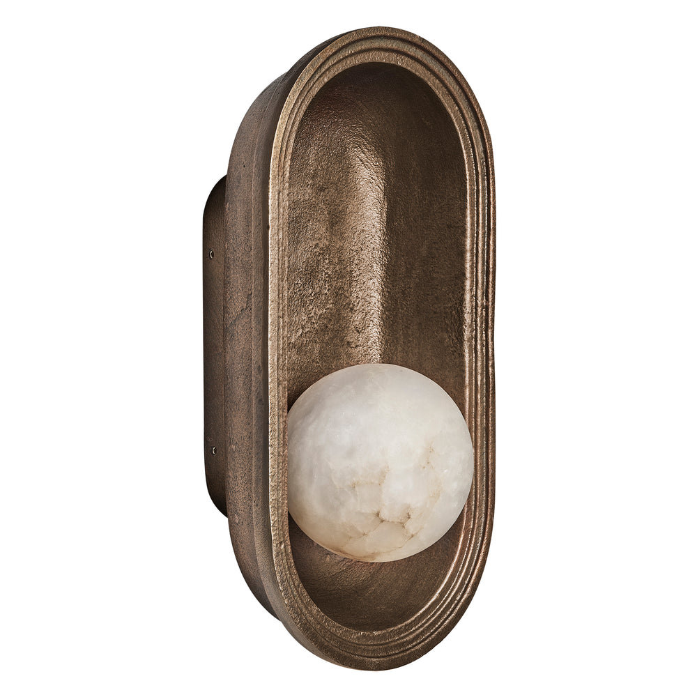 Corby Cast & Alabaster Oval Wall Light 5 Inch in Aged Brass