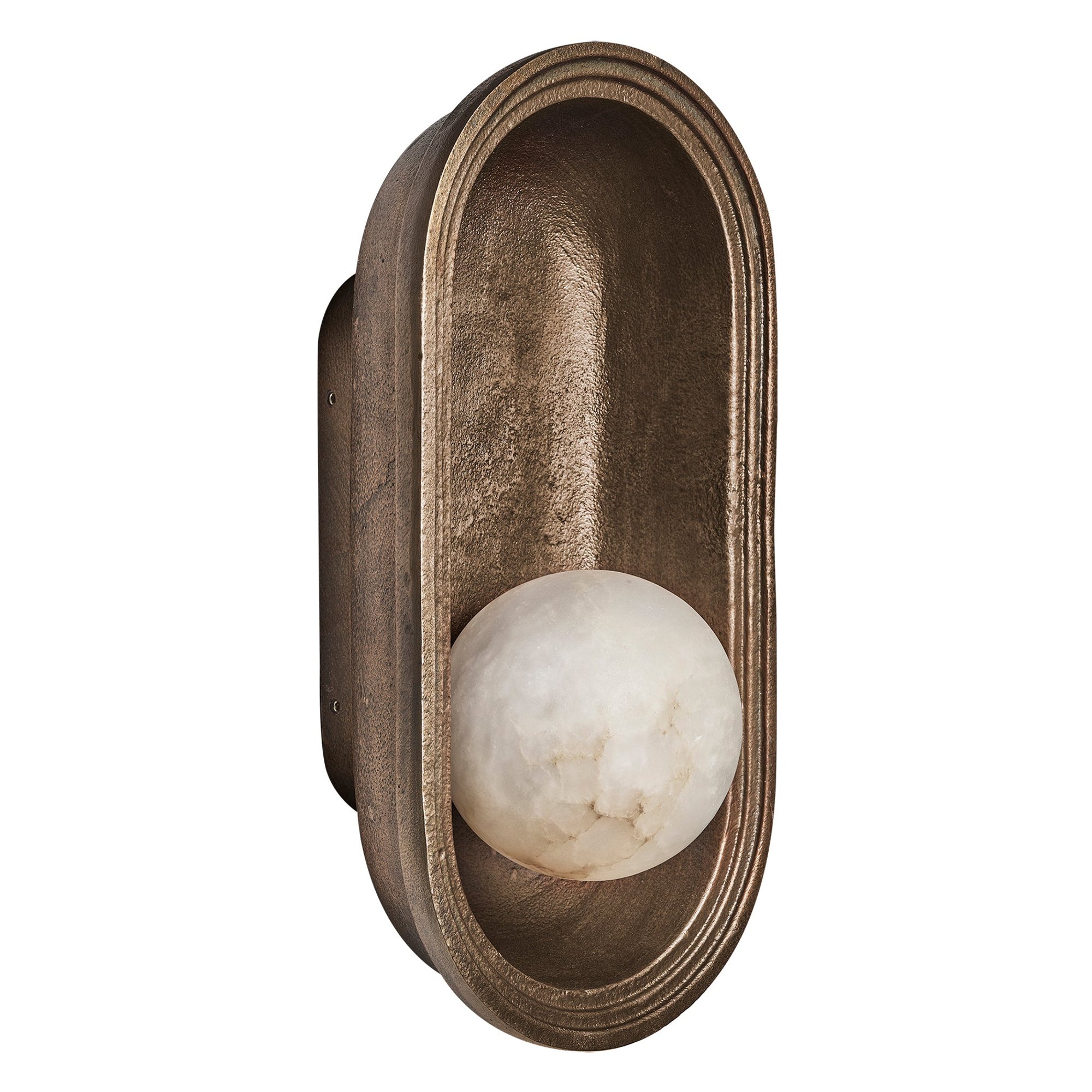 Corby Cast & Alabaster Oval Wall Light 5 Inch in Aged Brass