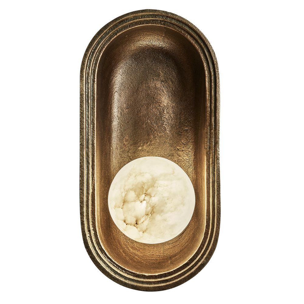 Corby Cast & Alabaster Oval Wall Light 5 Inch in Aged Brass Lit Up