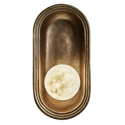 Corby Cast & Alabaster Oval Wall Light - 5 Inch - Aged Brass - Industville Lighting UK