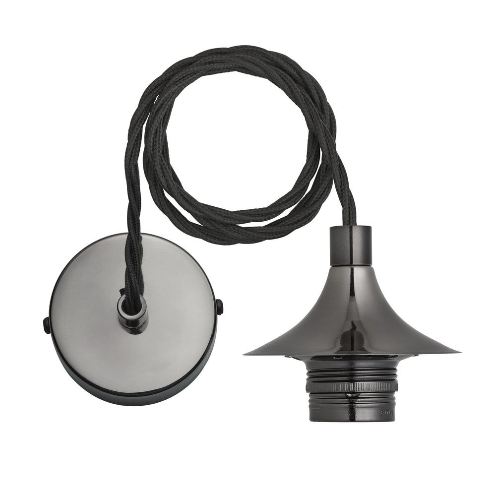 Chelsea Cord Set E27 Bulb Holder in shiny black nickel with fabric flex