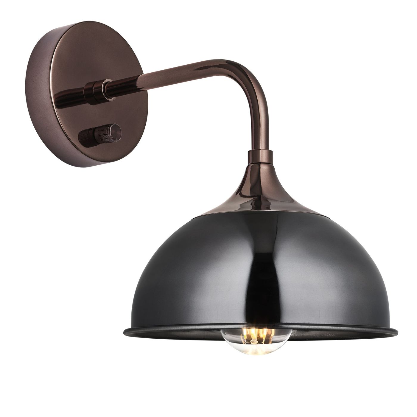 Chelsea Dome Wall Light in Shiny Black Nickel with Shiny Bronze Holder