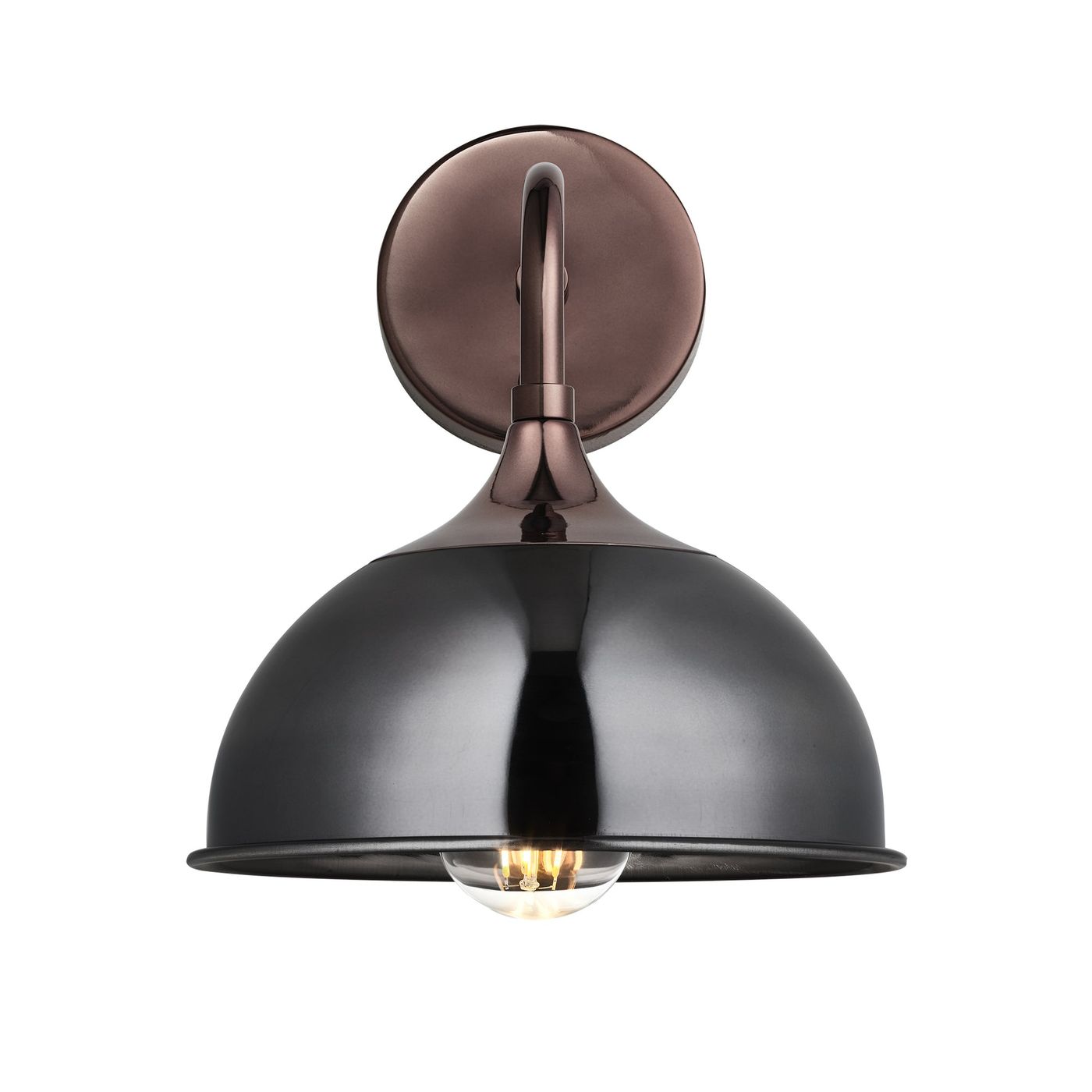 Chelsea Dome Wall Light in Shiny Black Nickel with Shiny Bronze Holder
