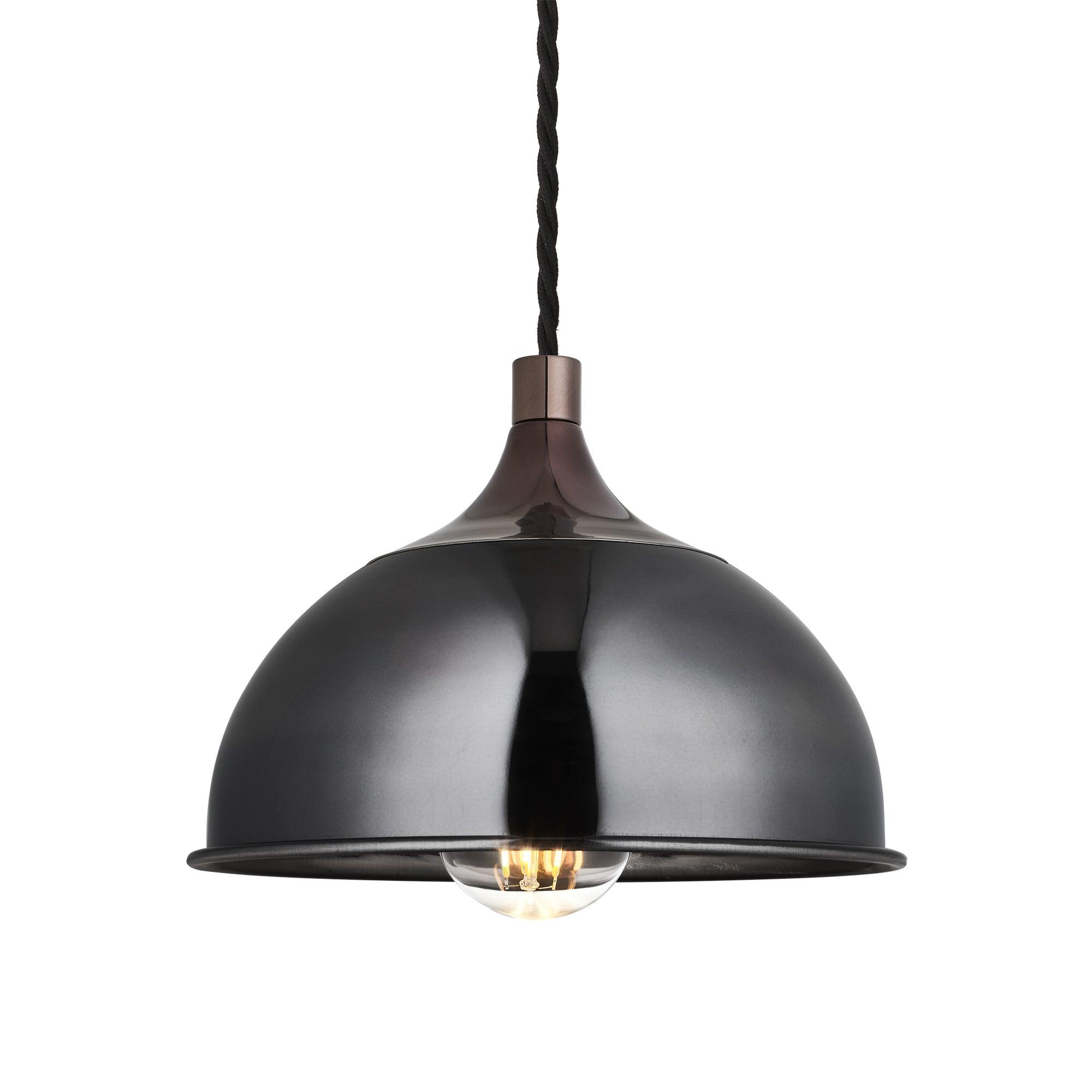 Chelsea Dome Pendant in Shiny Black Nickel with Shiny bronze Holder