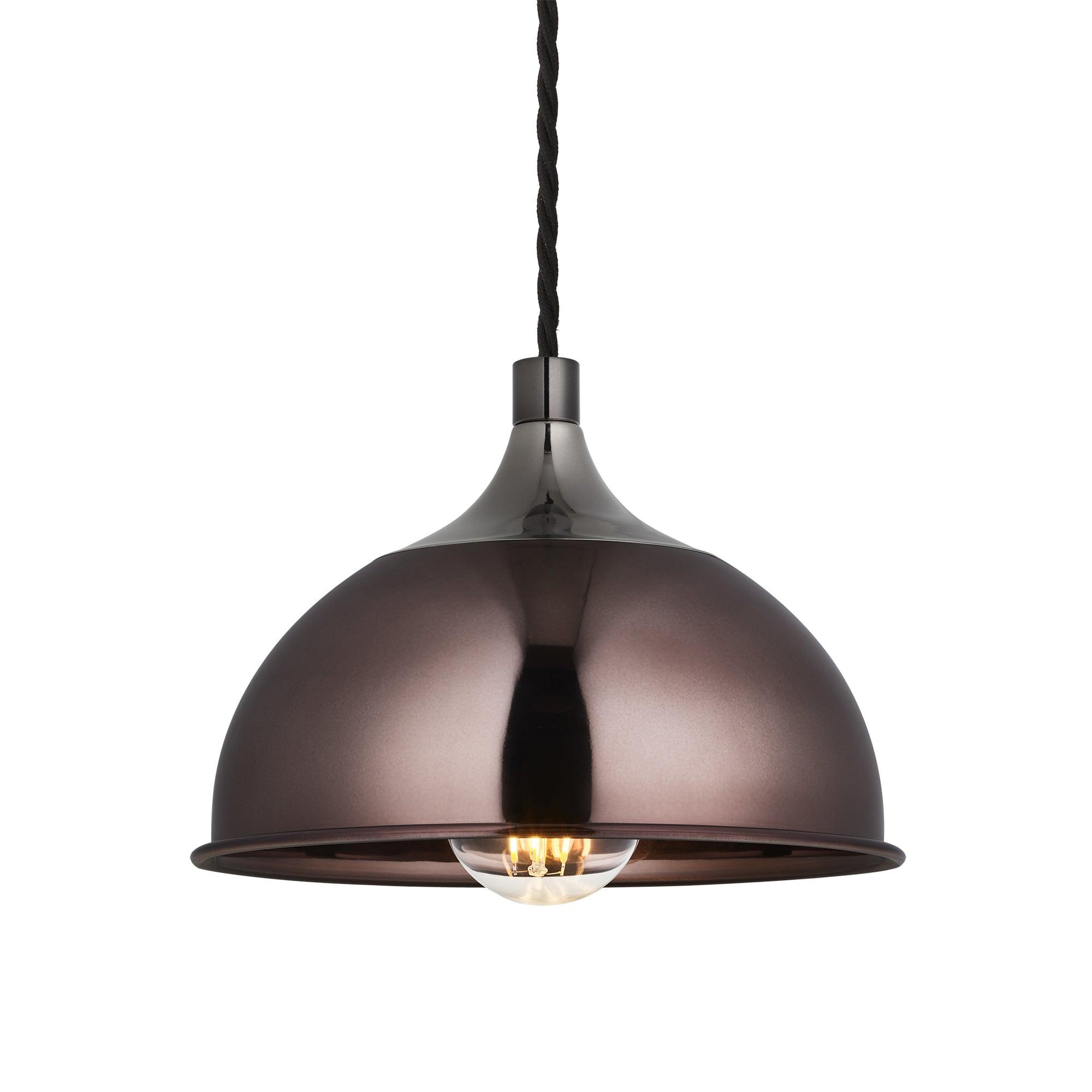 Chelsea Dome Pendant in Shiny Bronze with Shiny Black Holder