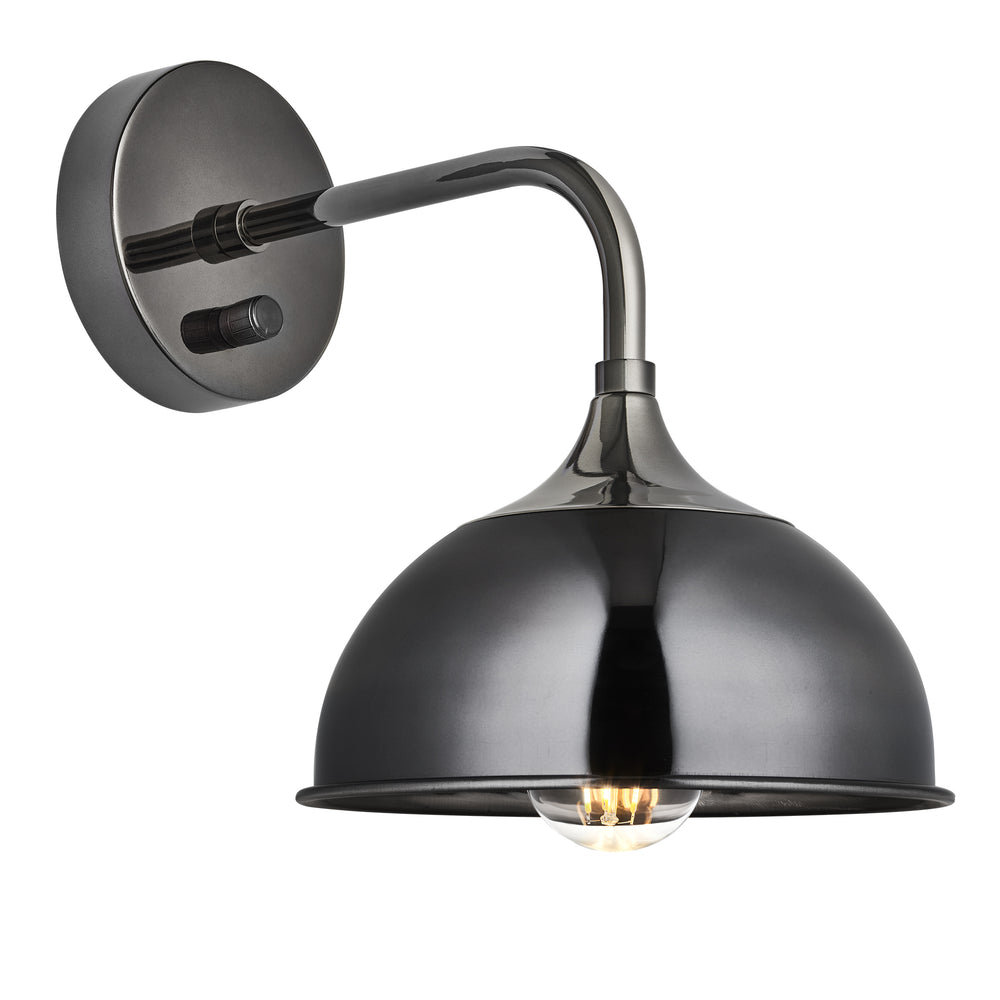 Chelsea Dome Wall Light in Shiny Black Nickel with Shiny Black Holder