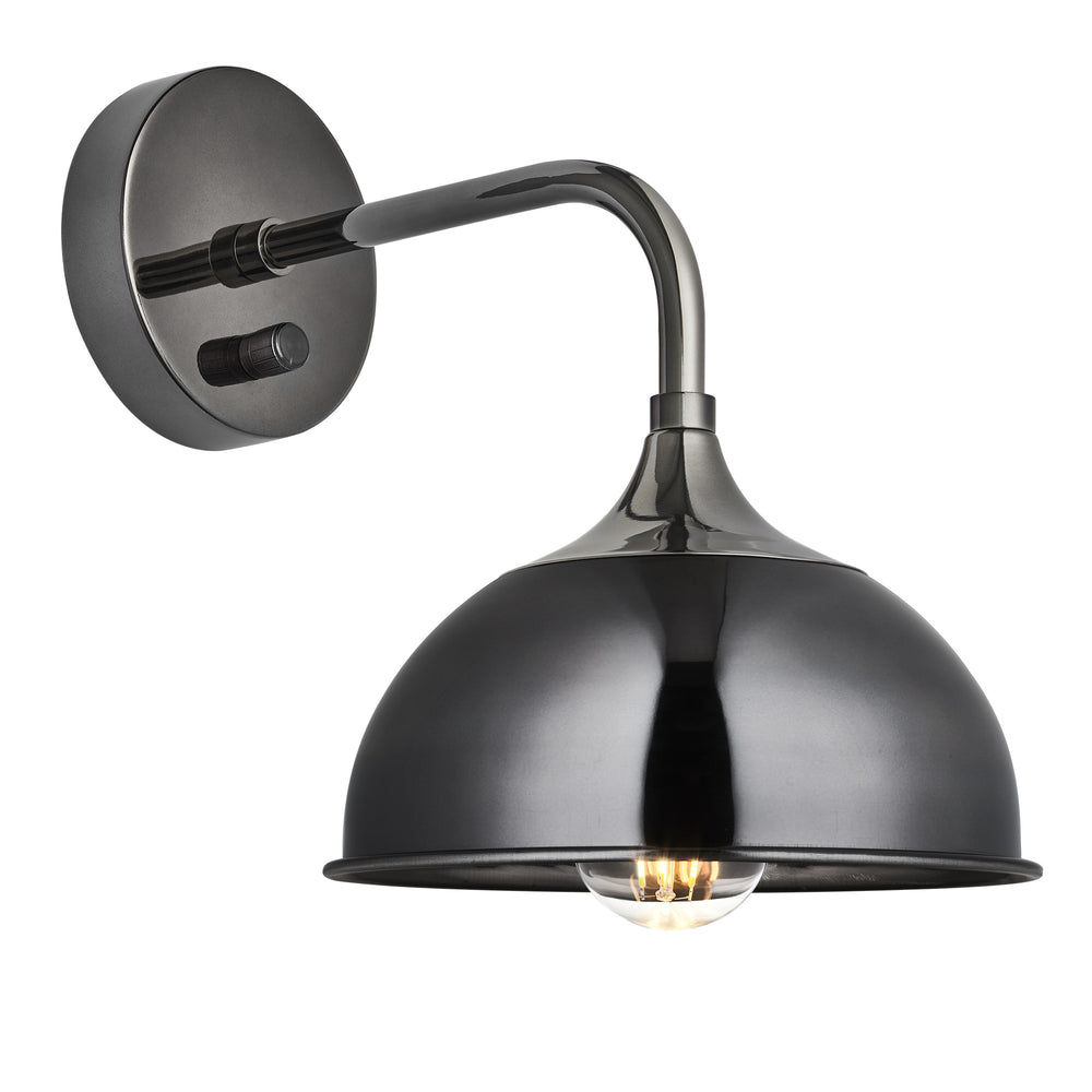 Chelsea Dome Wall Light in Shiny Black Nickel with Shiny Black Holder