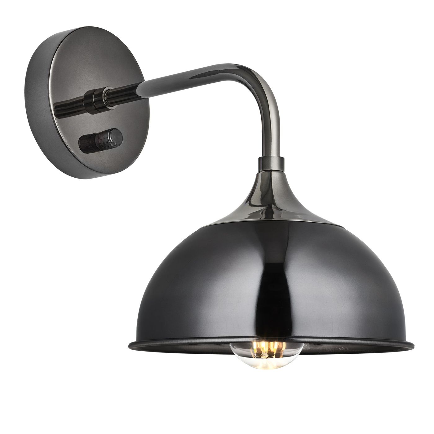 Chelsea Dome Wall Light in Shiny Black Nickel with Shiny Black Holder