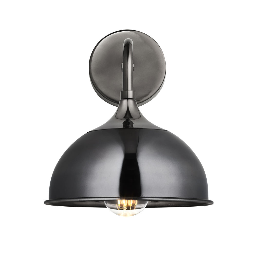 Chelsea Dome Wall Light in Shiny Black Nickel with Shiny Black Holder