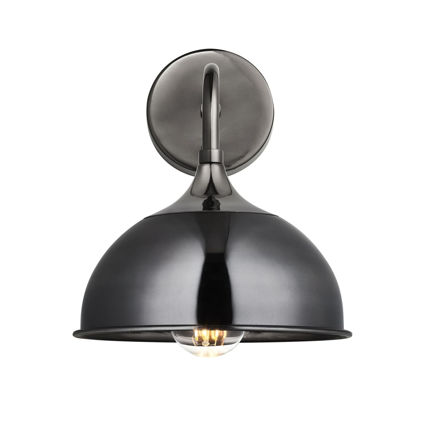 Chelsea Dome Wall Light in Shiny Black Nickel with Shiny Black Holder