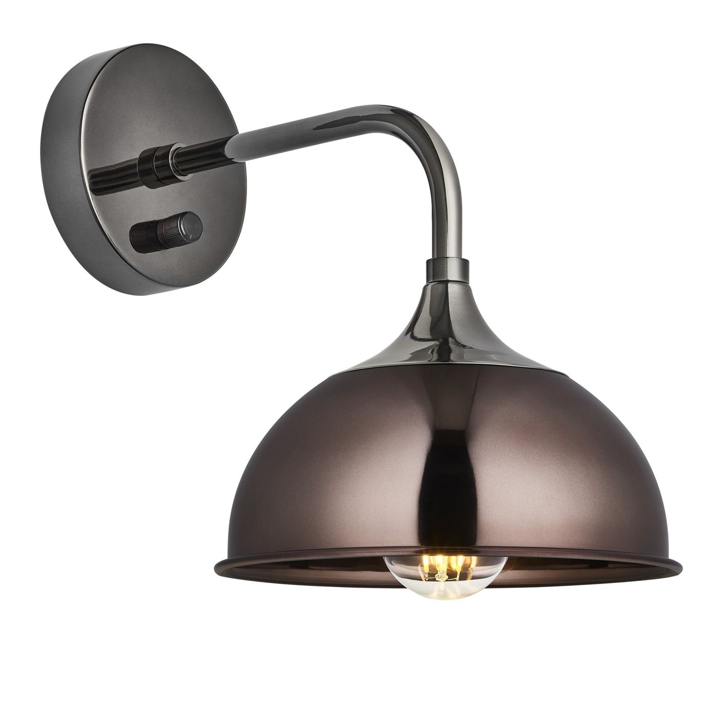 Chelsea Dome Wall Light in Shiny Bronze Finish with Shiny Black Nickel Holder