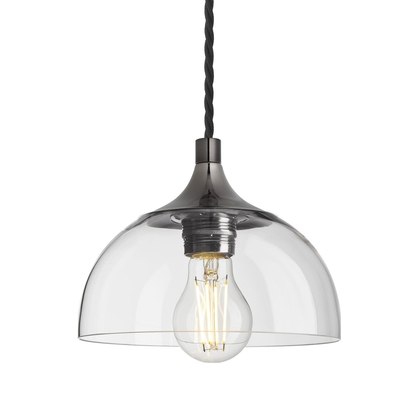 Clear Glass with Shiny Black Nickel Holder Chelsea Dome Pendant Light CH-GLDP8-CL-BKNH