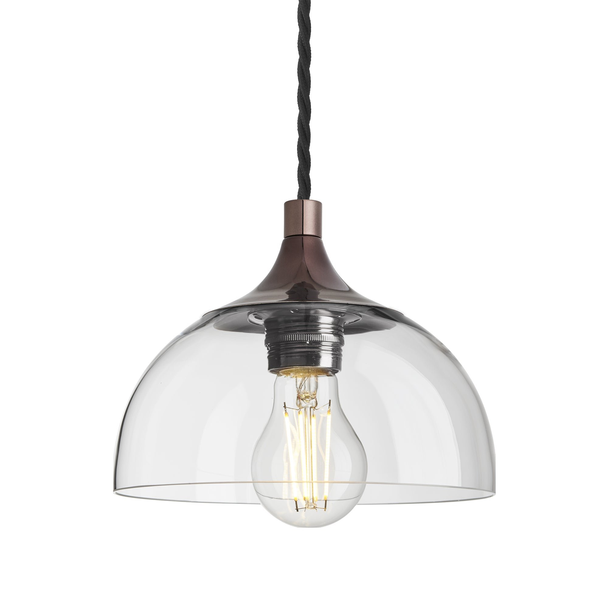 Clear Glass with Shiny Bronze Holder Chelsea Dome Pendant Light CH-GLDP8-CL-SBZH