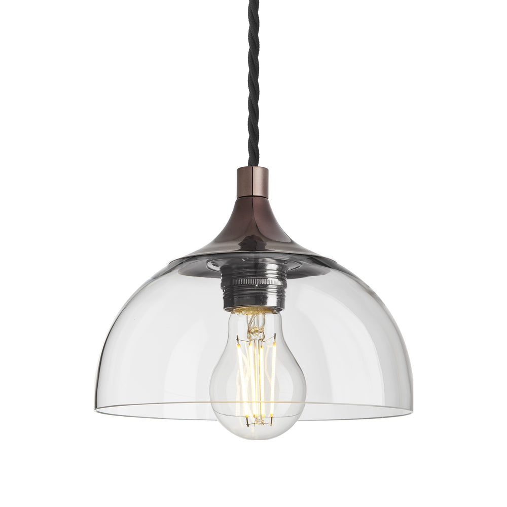Clear Glass with Shiny Bronze Holder Chelsea Dome Pendant Light CH-GLDP8-CL-SBZH