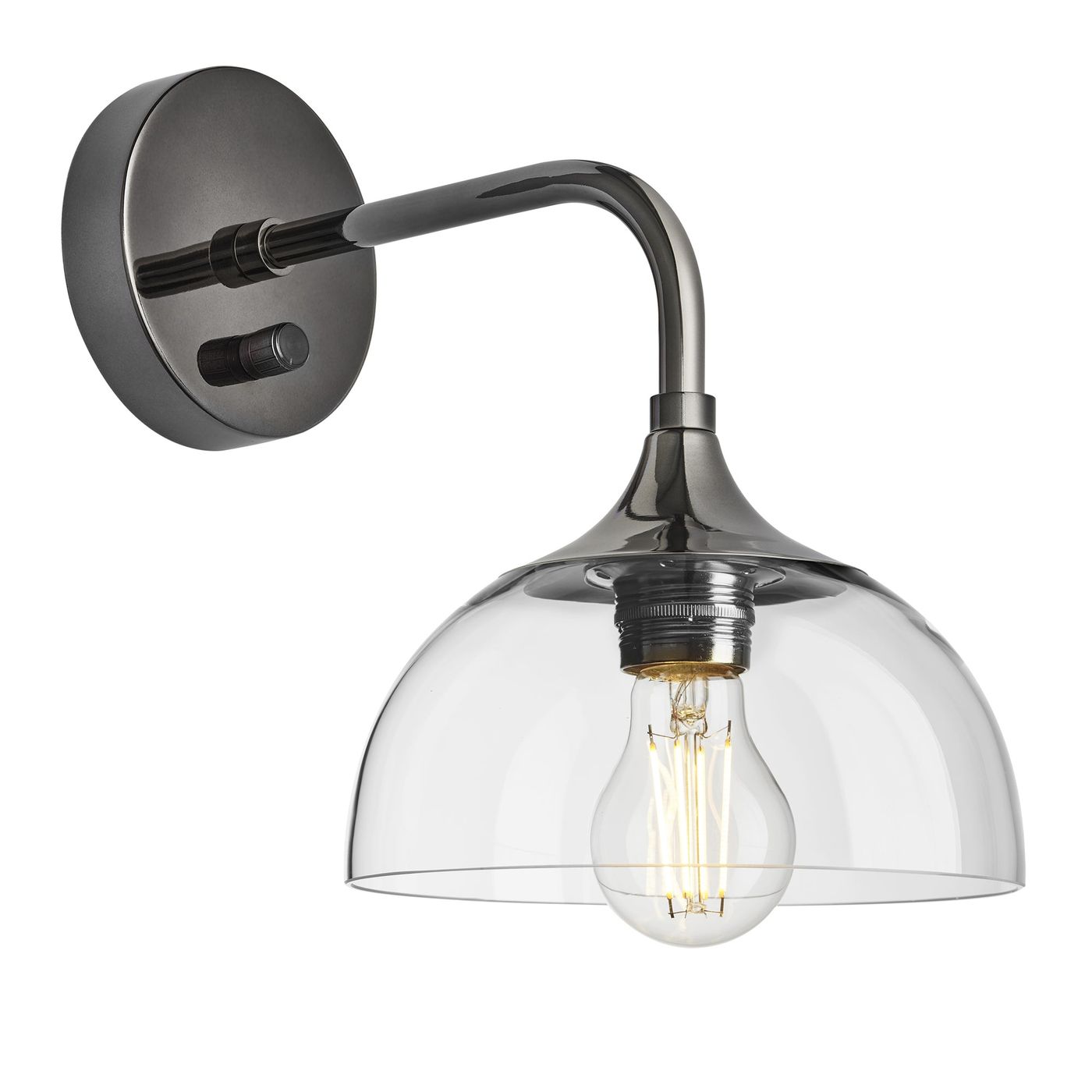 Chelsea Wall Light with Clear Glass and Shiny Black Nickel Holder, Product code is CH-GLDWL8-CL-BKNH