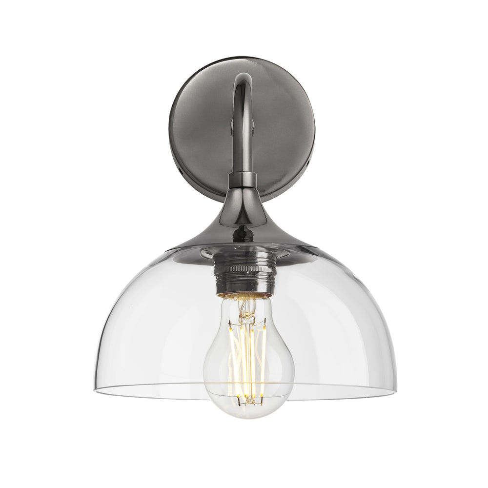 Chelsea Wall Light with Clear Glass and Shiny Black Nickel Holder, Product code is CH-GLDWL8-CL-BKNH