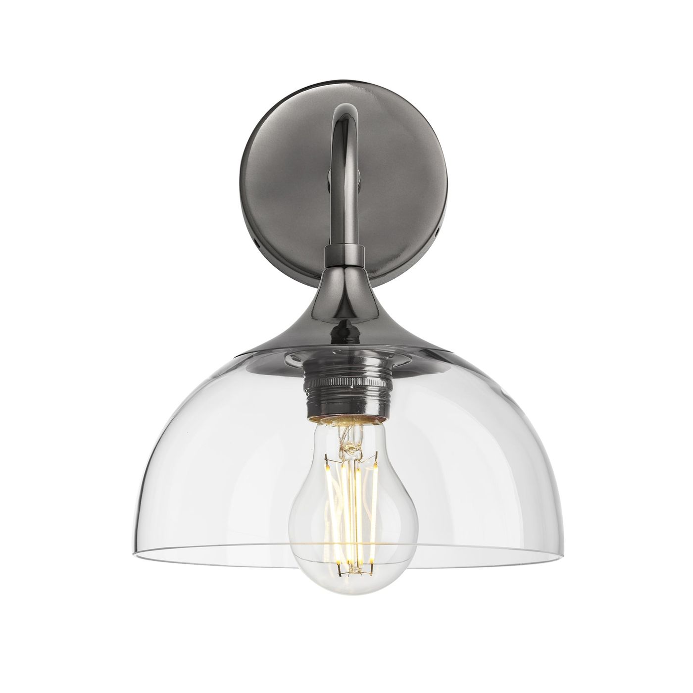 Chelsea Wall Light with Clear Glass and Shiny Black Nickel Holder, Product code is CH-GLDWL8-CL-BKNH