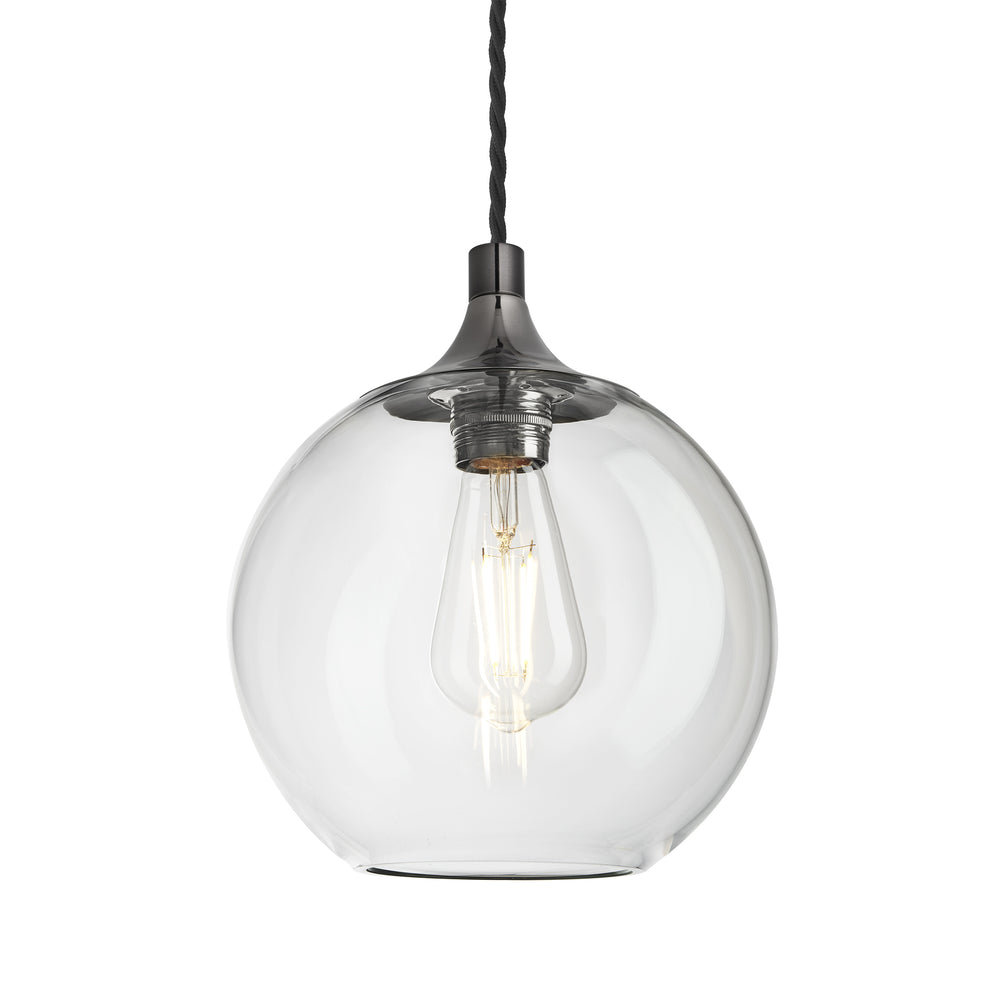 Clear Glass with Shiny Black Nickel Holder Pendant Light Globe Chelsea CH-GLGLP7-CL-SBKNH