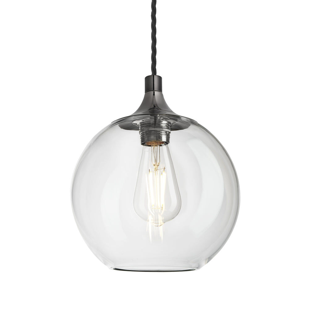 Clear Glass with Shiny Black Nickel Holder Pendant Light Globe Chelsea CH-GLGLP7-CL-SBKNH