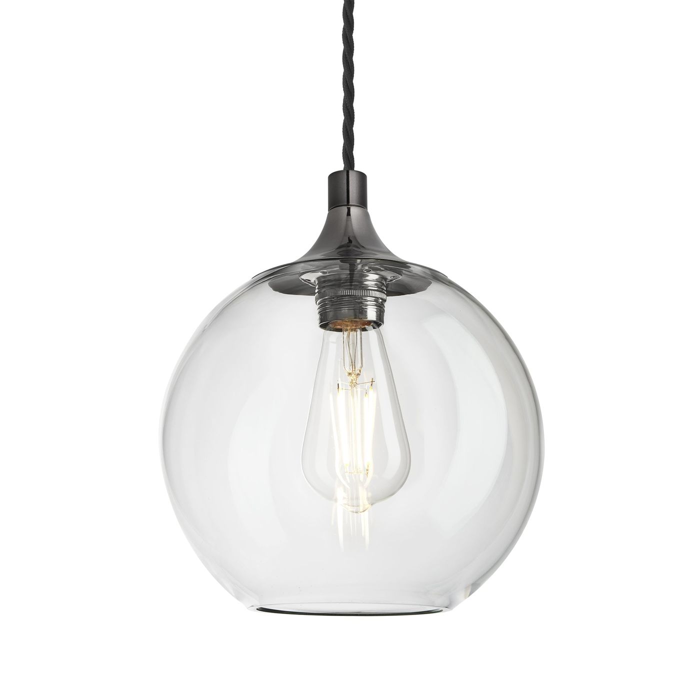 Clear Glass with Shiny Black Nickel Holder Pendant Light Globe Chelsea CH-GLGLP7-CL-SBKNH