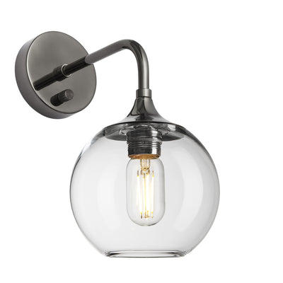 Clear Glass with Shiny Black Nickel Holder Chelsea Globe Wall Light  CH-GLGLWL7-CL-BKNH