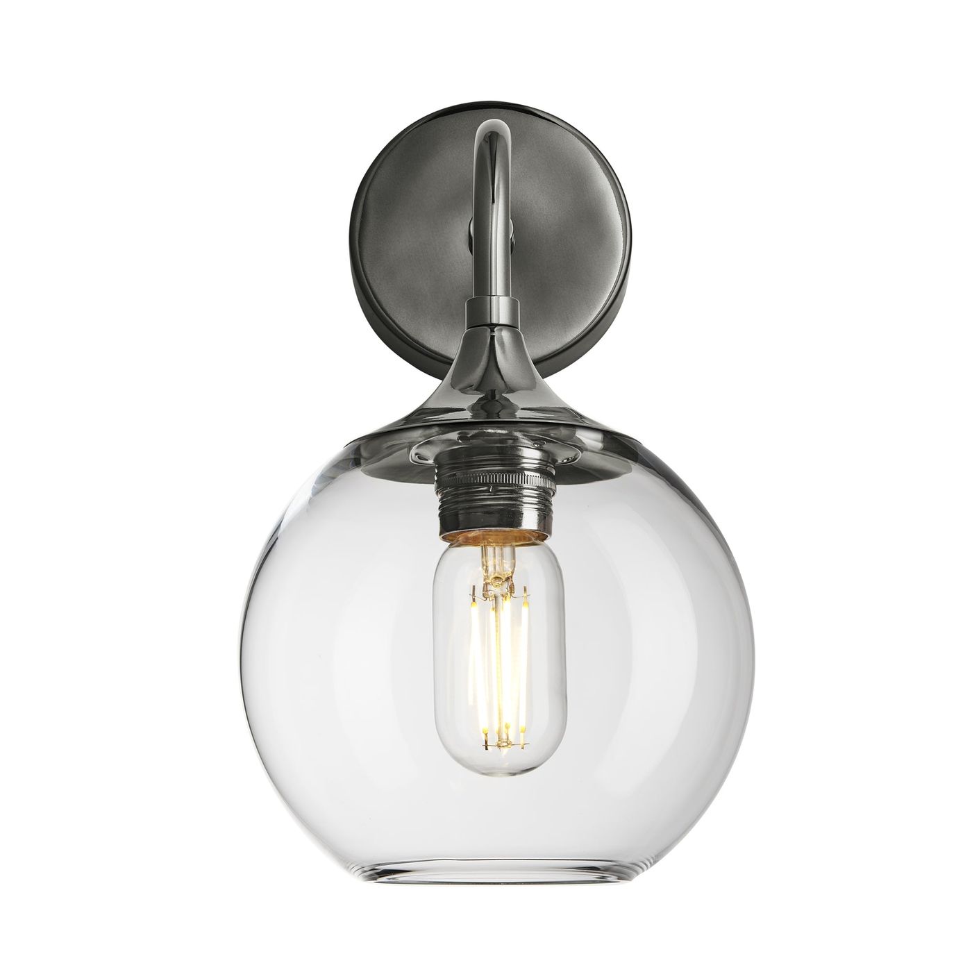Clear Glass with Shiny Black Nickel Holder Chelsea Globe Wall Light  CH-GLGLWL7-CL-BKNH