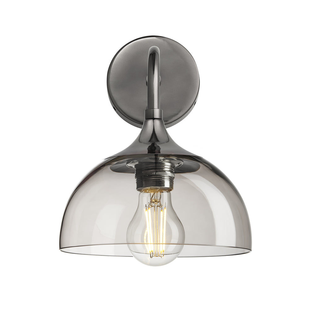 Chelsea Wall Light with Smoked Mocha Glass and a Shiny Black Nickel Holder, Product code is CH-SGL-DWL8-MO-SBKNH