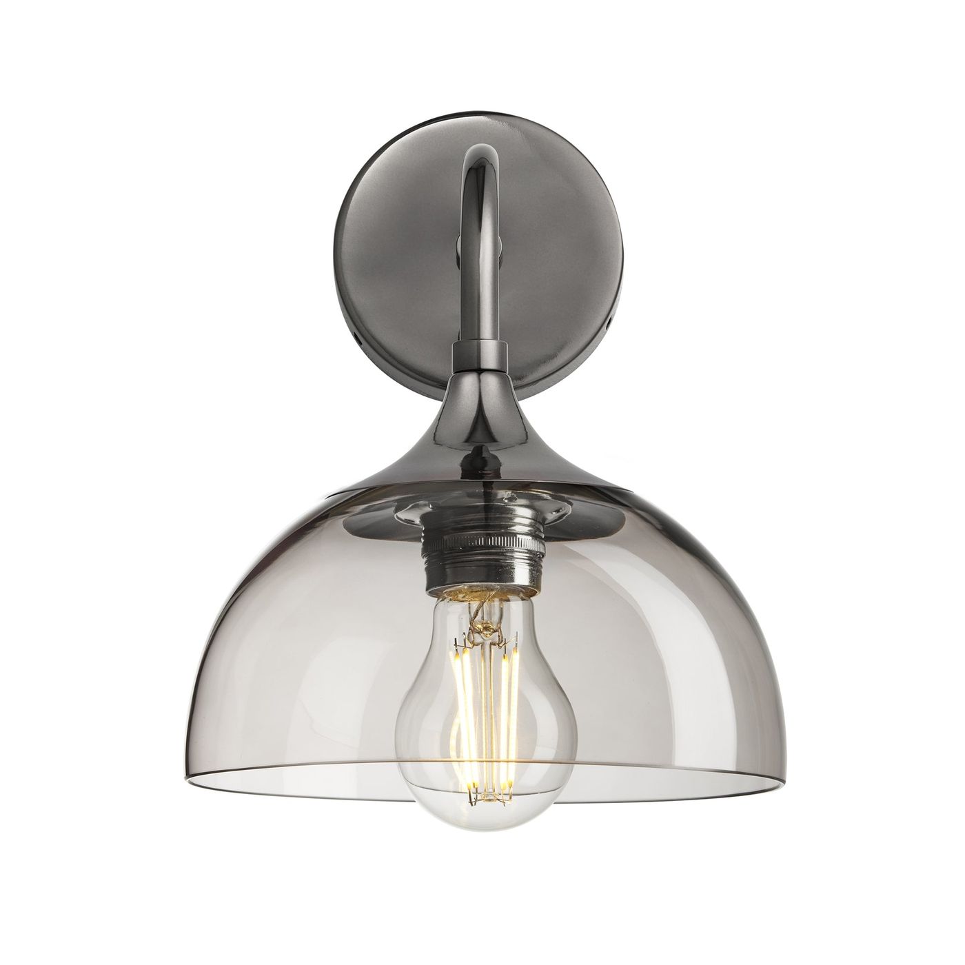 Chelsea Wall Light with Smoked Mocha Glass and a Shiny Black Nickel Holder, Product code is CH-SGL-DWL8-MO-SBKNH