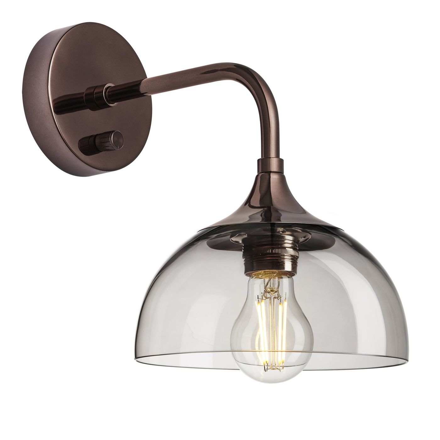 Chelsea Wall Light with Smoked Mocha Glass and a Shiny Bronze Holder, Product code is CH-SGL-DWL8-MO-SBZH
