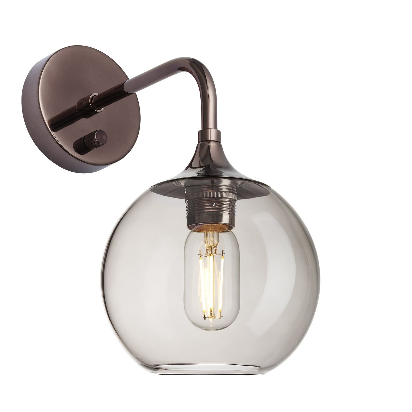 Smoked Glass Mocha with Shiny Bronze Holder Chelsea Globe Wall Light  CH-SGL-GLWL7-MO-SBZH