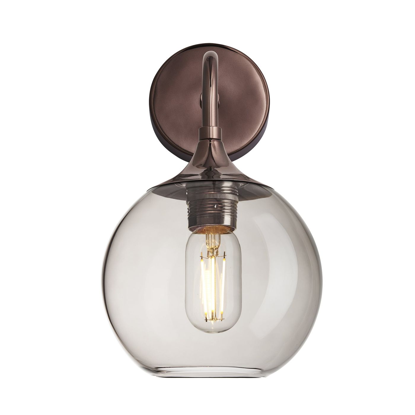 Smoked Glass Mocha with Shiny Bronze Holder Chelsea Globe Wall Light  CH-SGL-GLWL7-MO-SBZH
