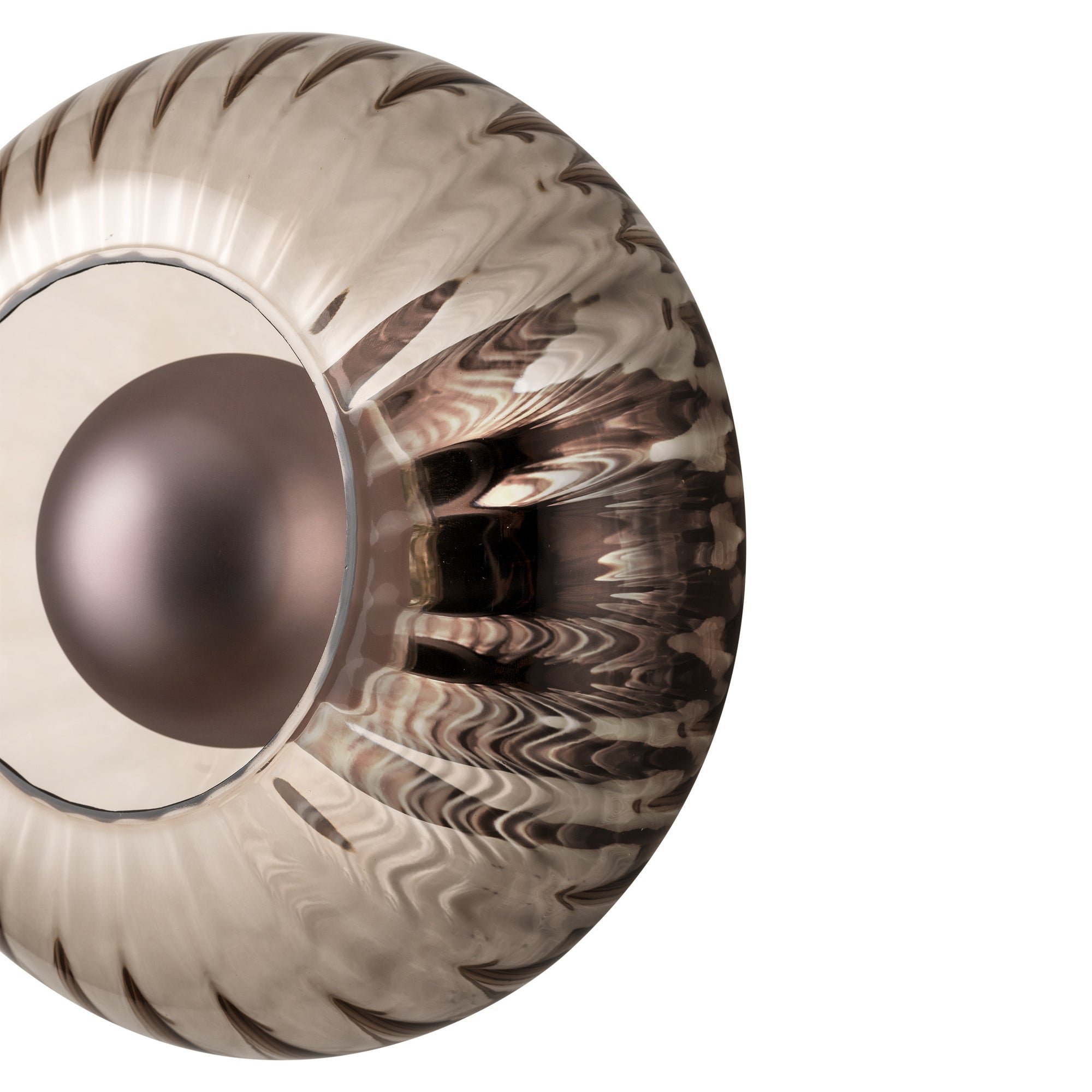 Chelsea Glass Round Diffuser Wall Light Flush Mount with Ribbed Mocha Glass, close up the Bronze Wall Holder, close up of the shade 