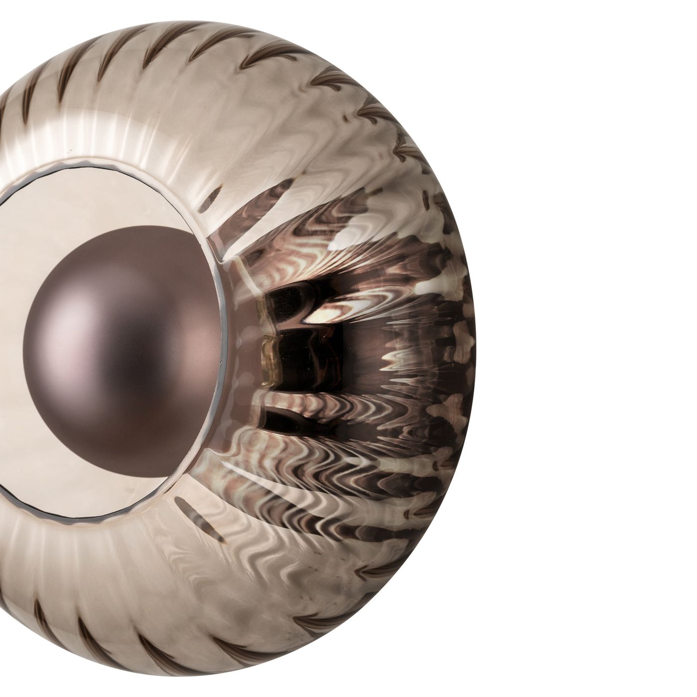 Chelsea Glass Round Diffuser Wall Light Flush Mount with Ribbed Mocha Glass, close up the Bronze Wall Holder, close up of the shade 