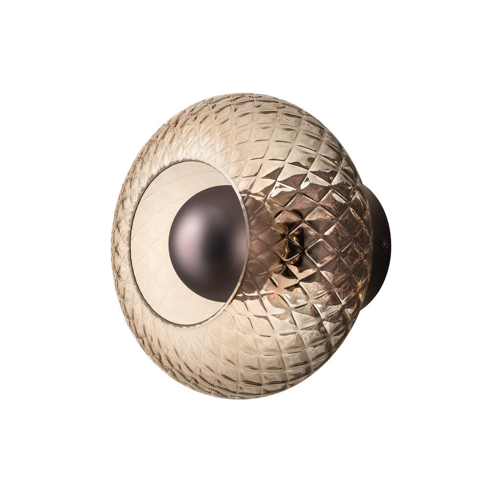 Chelsea Glass Round Diffuser Wall Light Flush Mount with Diamond Mocha Glass and Bronze Wall Holder