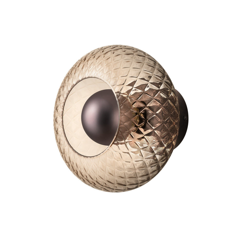 Chelsea Glass Round Diffuser Wall Light Flush Mount with Diamond Mocha Glass and Bronze Wall Holder