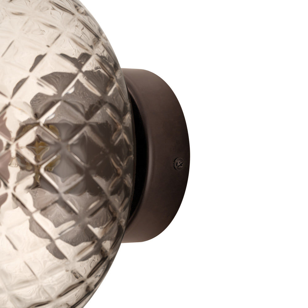 Chelsea Glass Round Diffuser Wall Light Flush Mount with Diamond Mocha Glass, close up of the Bronze Wall Holder