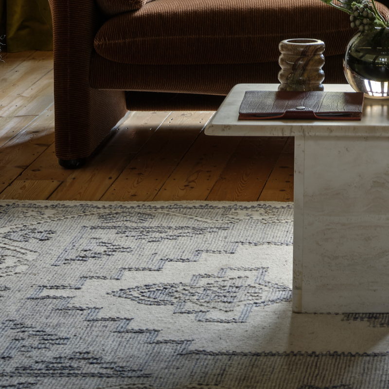 Vyne Hand Woven Wool Rug - Ivory & Blue