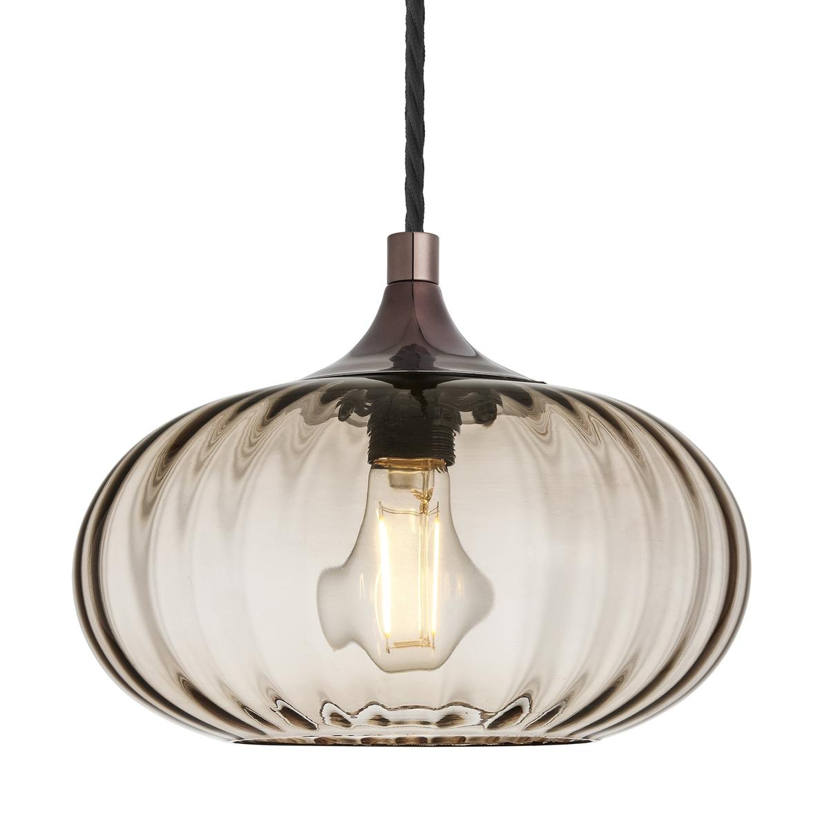 Chelsea Ribbed Textured Glass Round Pendant Light in 10 Inch Mocha Finish with Shiny Bronze Holder